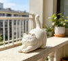 White Cat Statue Animal Figurine for Home Balcony Tabletop Decor Cute Desktop Ornament Living Room Decoration Present for Her