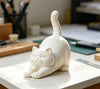White Cat Statue Animal Figurine for Home Balcony Tabletop Decor Cute Desktop Ornament Living Room Decoration Present for Her